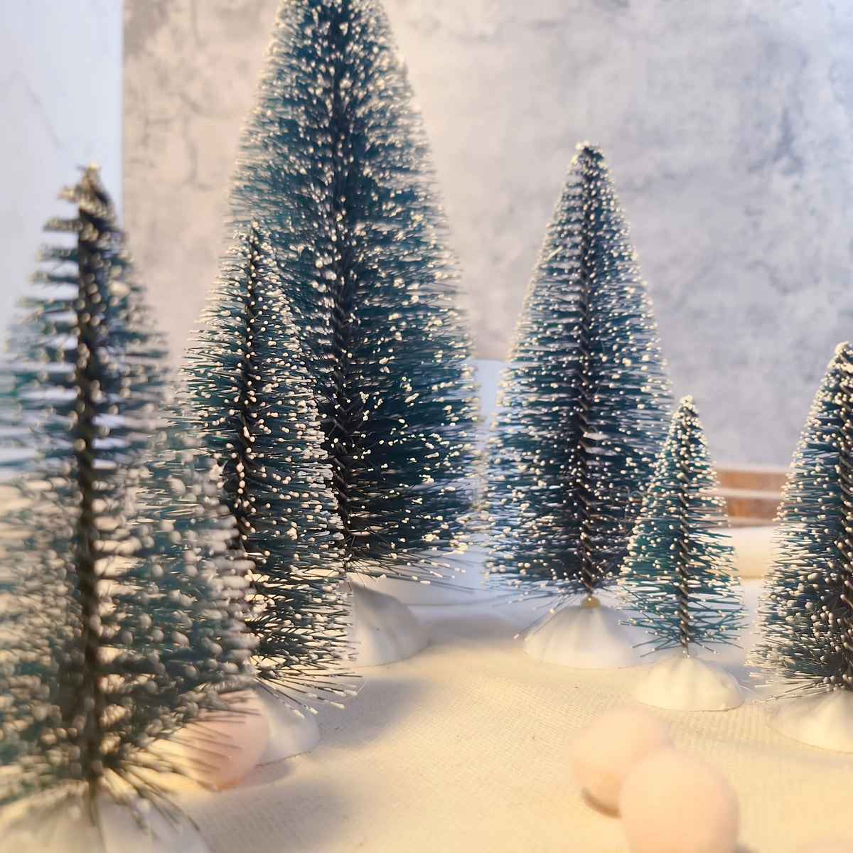 12pcs Mini Christmas Tree Decor with Snow Covered Pine DIY Ornaments Winter Snow Ornaments Trees for Xmas Party Home Party Bar