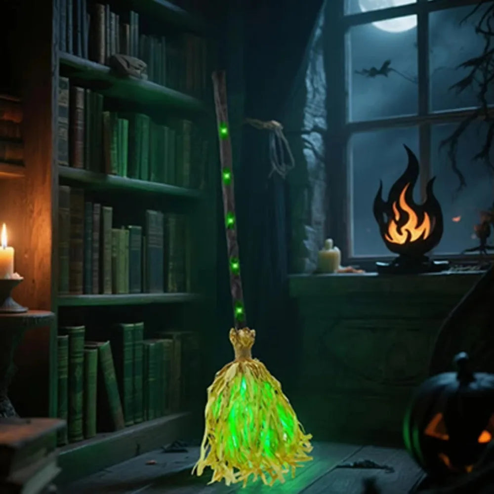 Deluxe Animated Dancing Witch Broom with Glowing LED Lights (35.4")