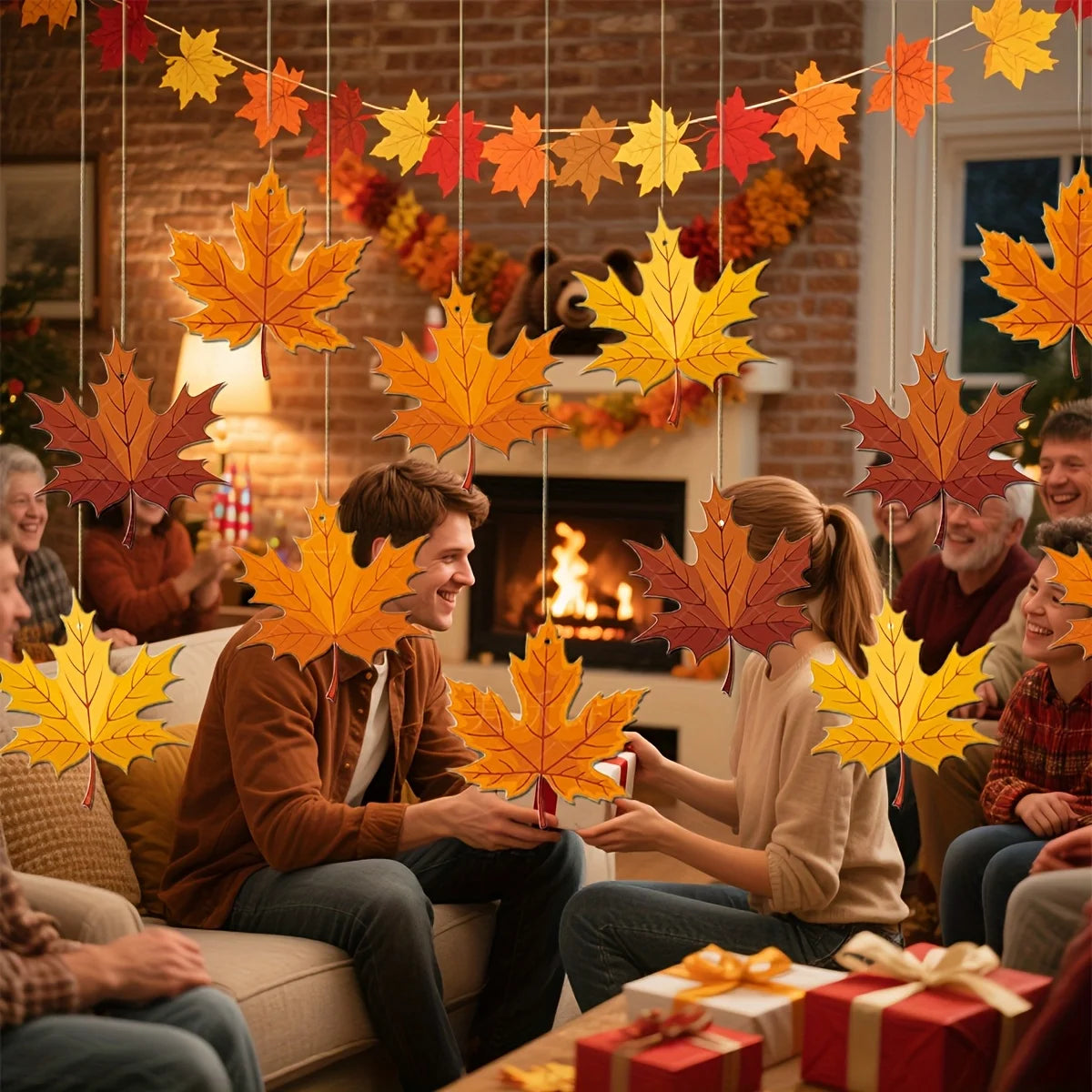 Thanksgiving Maple Leaf Window Hanging Ornament, Classic Autumn Celebration Home And Door Decor, Suitable for Harvest Partie.s