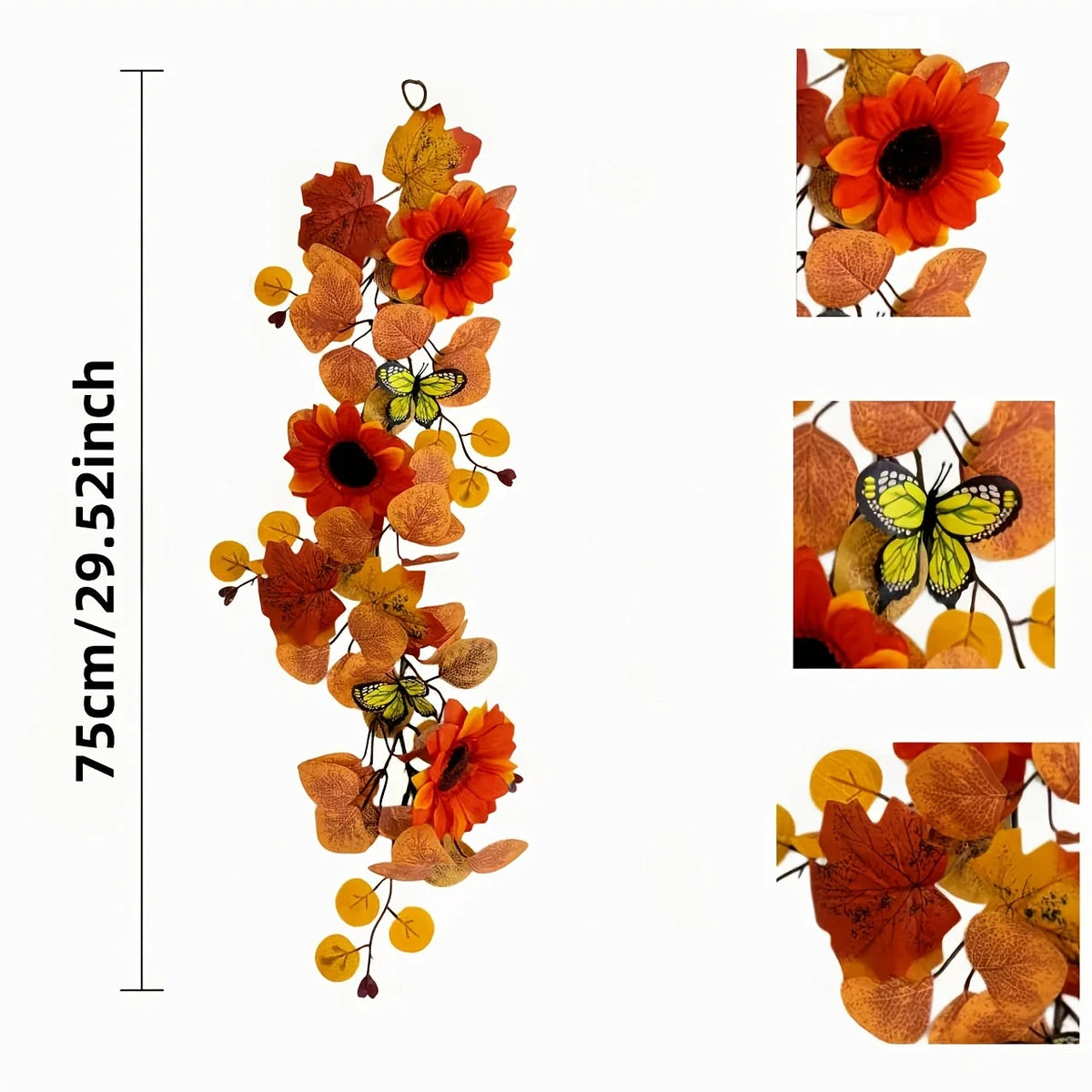 Autumn Thanksgiving Christmas Vine Wreaths Orange Sunflower Maple Leaf Decorative Door Wreath for Seasonal Home Garden Decoratio