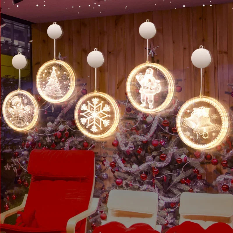 Merry Christmas LED Fairy Lights Santa Claus Elk Living Doors Windows Decoration New Year Gift 2025 Christmas Tree Hanging Light