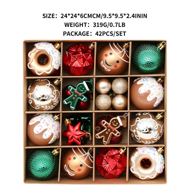 Christmas decoration: 42 exquisite painted Christmas balls in magenta, green, and gold, Christmas tree pendant set