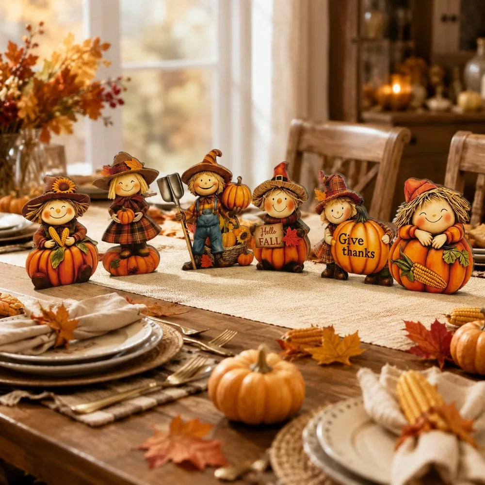 New autumn scarecrow wooden desktop ornament Thanksgiving pumpkin maple leaf dining table fireplace decoration holiday gift