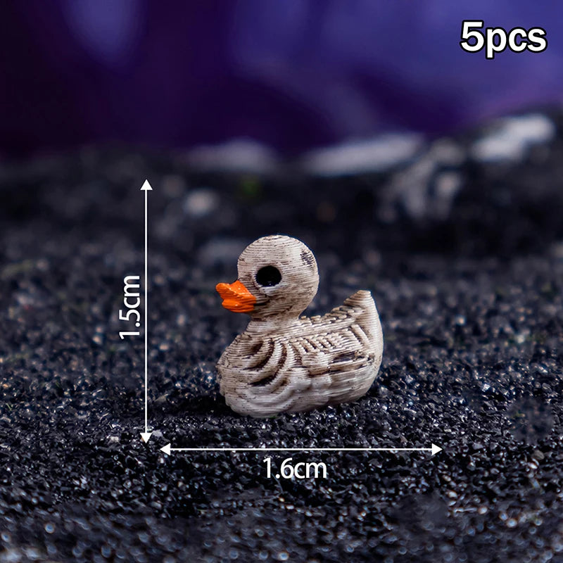 5PCS Mini Ducks Skeleton Halloween Decorations Resin Scary Duck Miniatures Home Decorative Figurines Micro Landscape