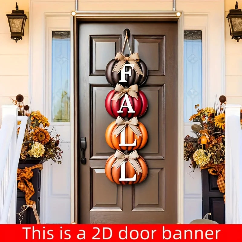 1pcs Autumn Pumpkin Welcome 2D Door Banner Thanksgiving Themed Party Decor Indoor and Outdoor Banners Polyester Background Cloth