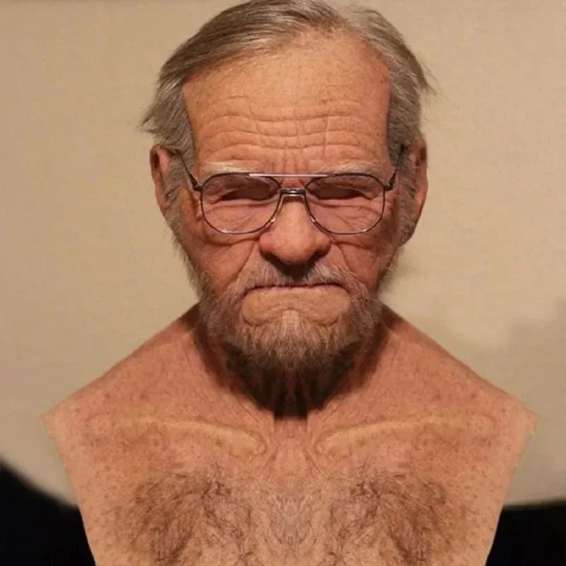 Woman Man Mask Full Head Face Realistic Silicone Grandpa Grandma Mask Simulation Supplies Halloween Decor Party Cosplay Props