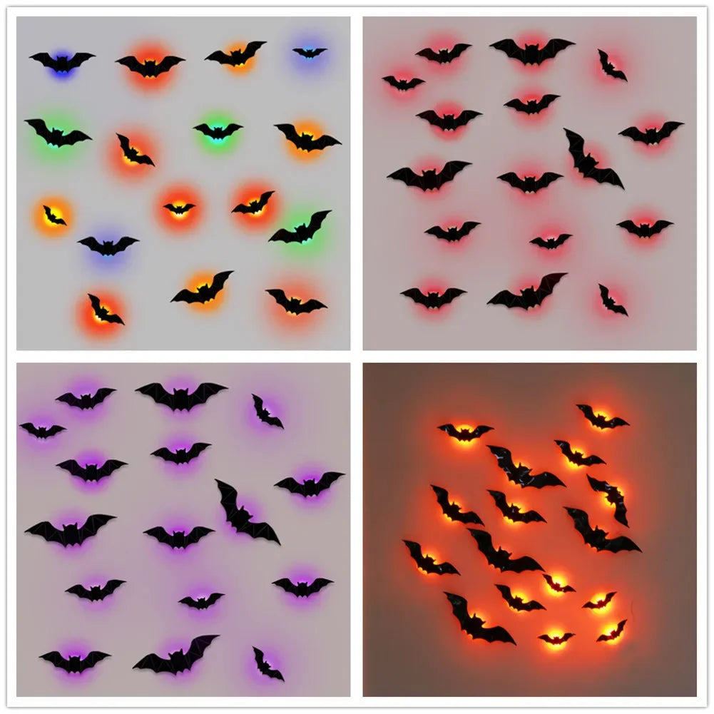 Deluxe 3D Luminous LED Halloween Bat Wall Decals (16-Piece Set)