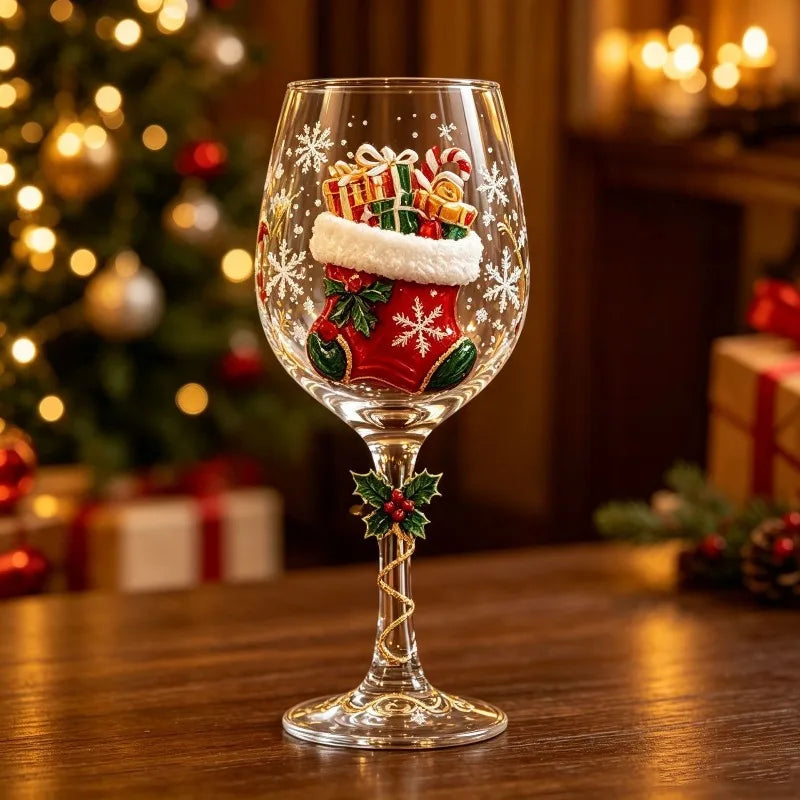 Christmas Snowflake Stemmed Goblet Luxury Art Glassware Winter Holiday Wine Cup Xmas Table Decor Gift Drinking Glasses