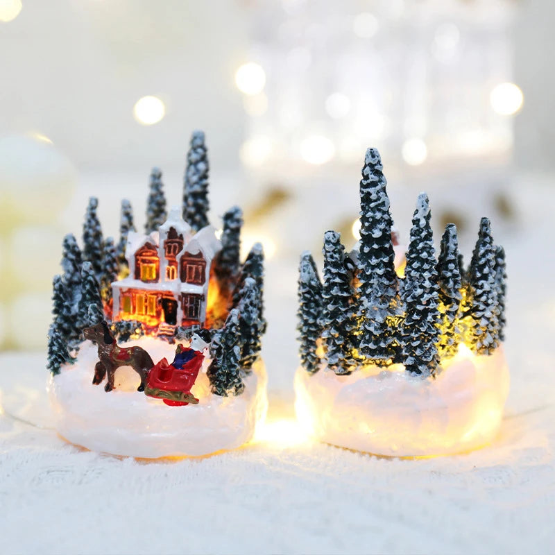 Christmas LED Light Ornaments Santa Castle Snow House Luminous Crafts 2025 New Year Kid Gift Xmas Party Home Decor