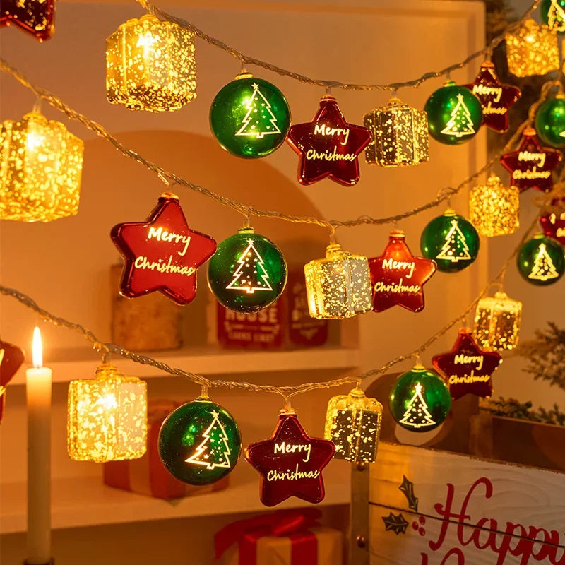 Christmas Light String Santa Cluas Candy Cane Snowman Lamp Xmas Tree Light Strings Hanging Ornaments Merry Christmas Decor 2025