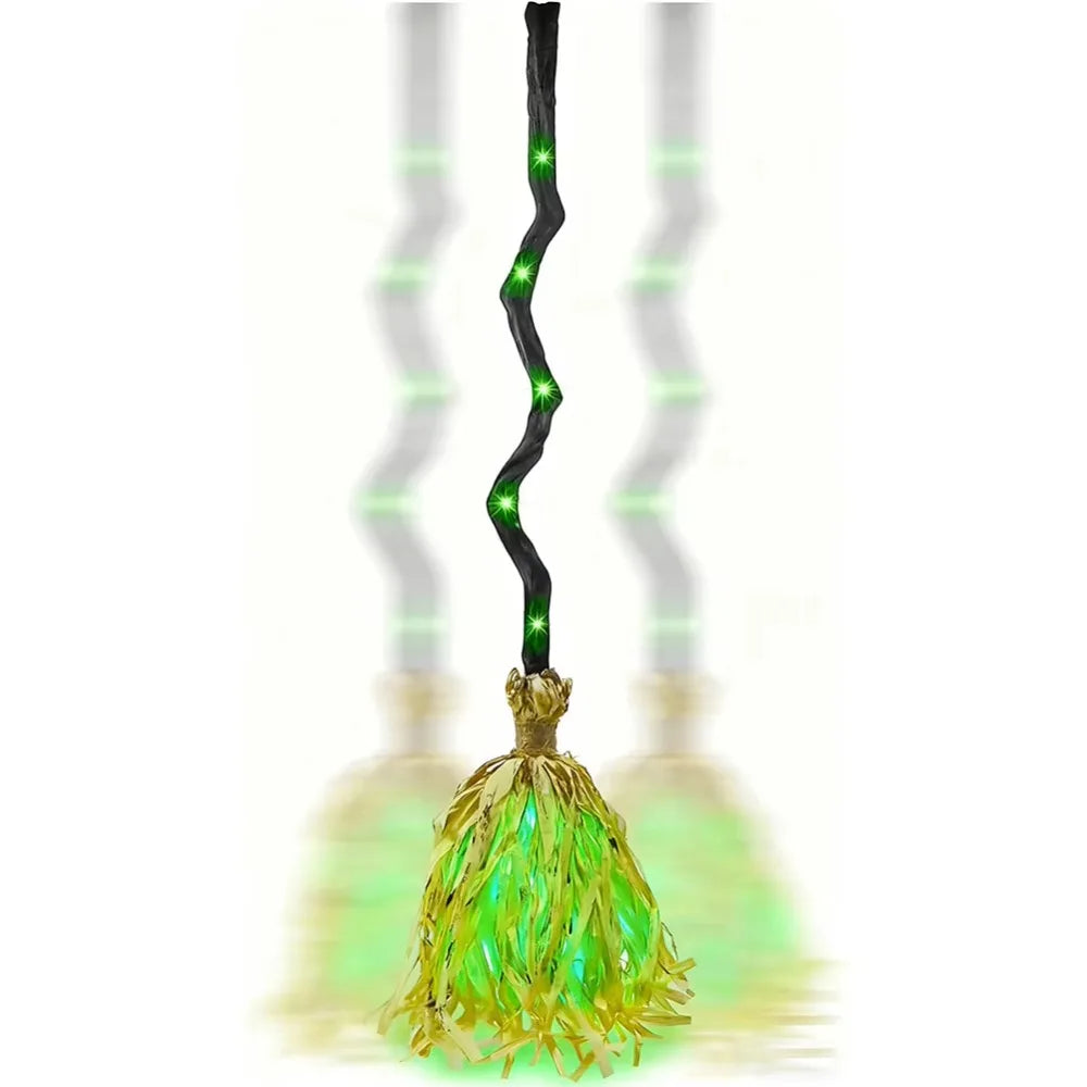 Deluxe Animated Dancing Witch Broom with Glowing LED Lights (35.4")