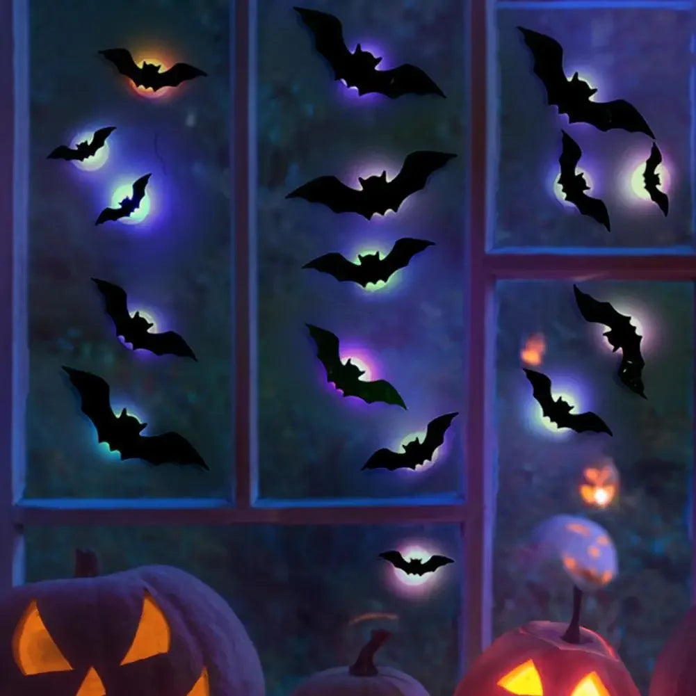 Deluxe 3D Luminous LED Halloween Bat Wall Decals (16-Piece Set)