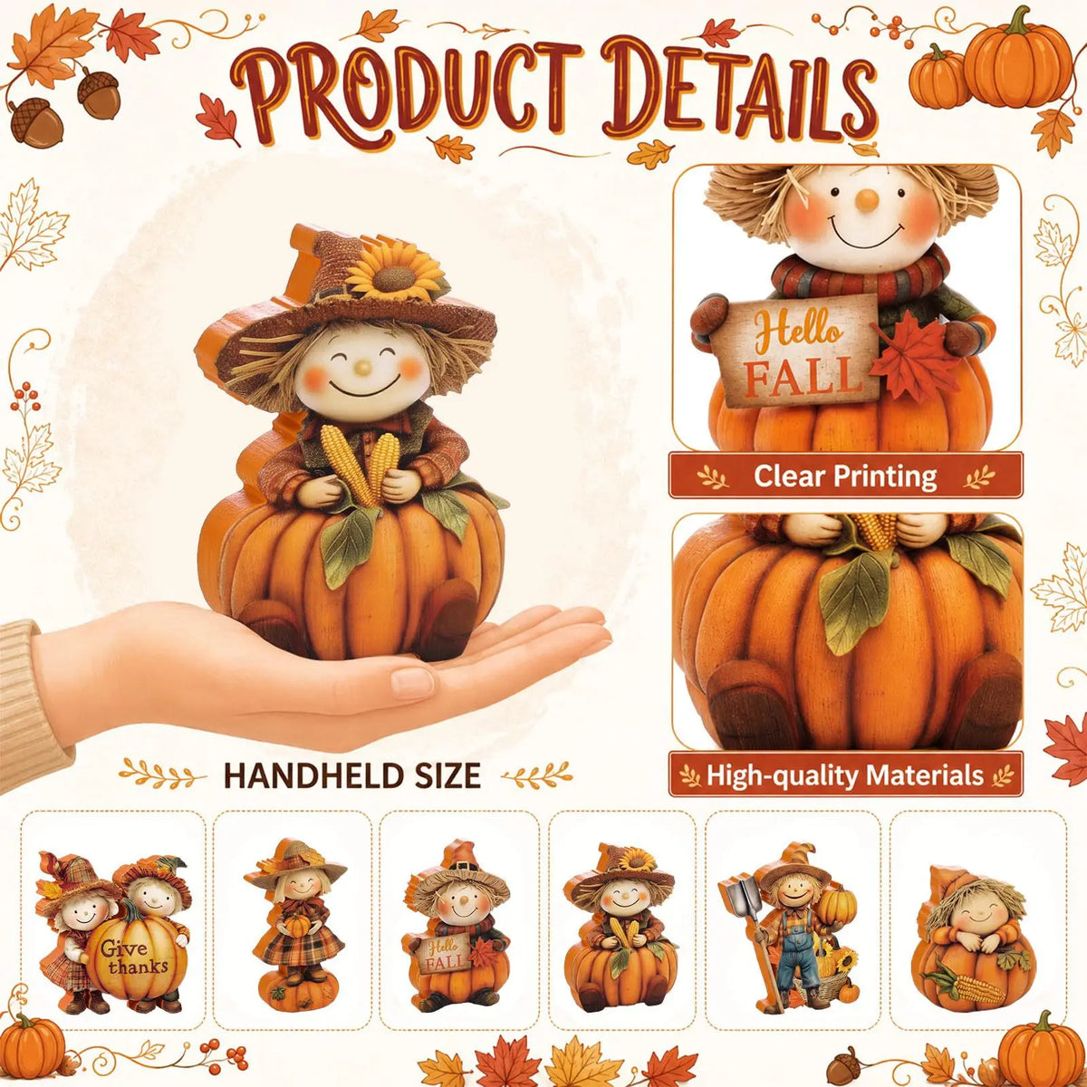 New autumn scarecrow wooden desktop ornament Thanksgiving pumpkin maple leaf dining table fireplace decoration holiday gift