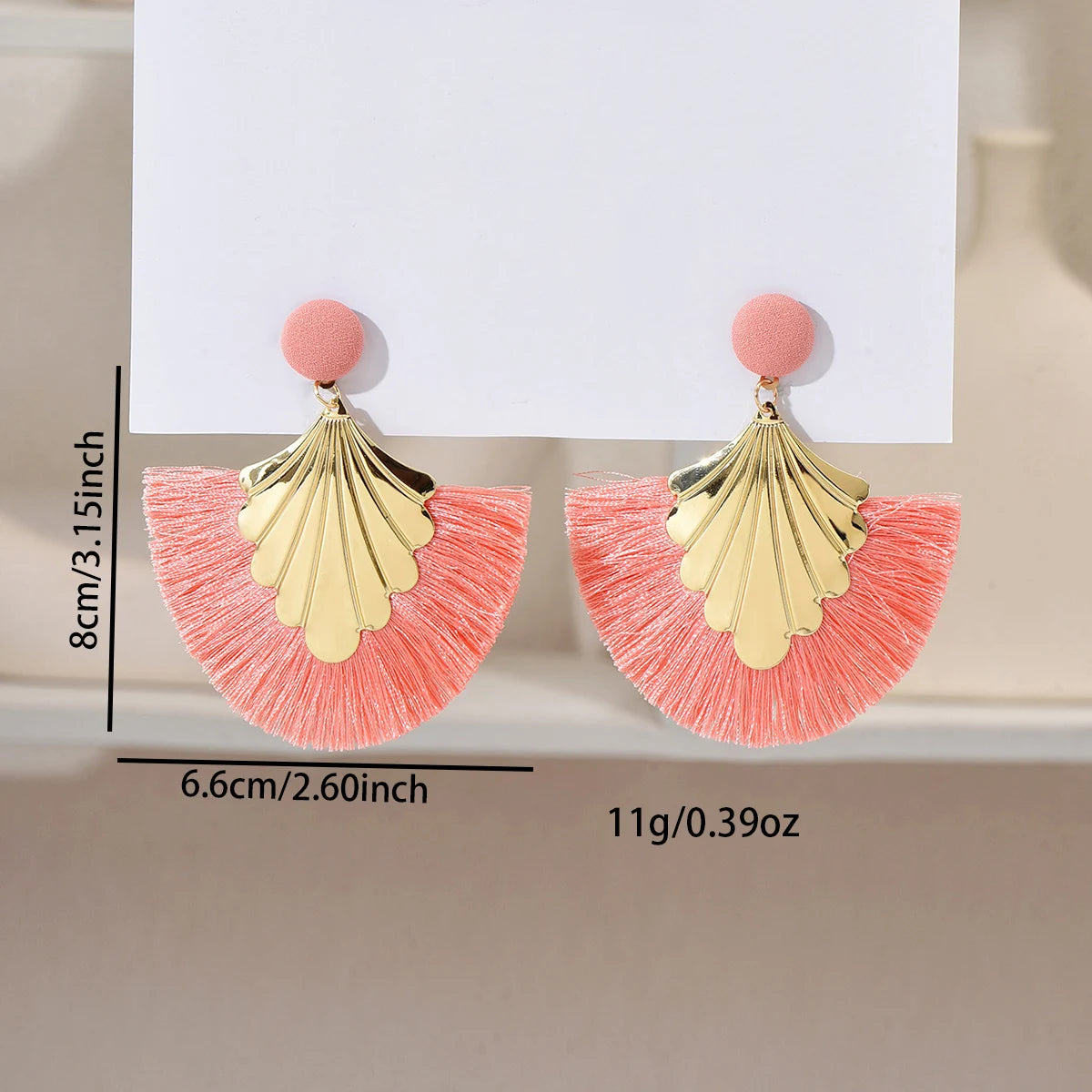 Bohemian fan shaped tassel earrings with fashionable ripple design and exaggerated style earrings