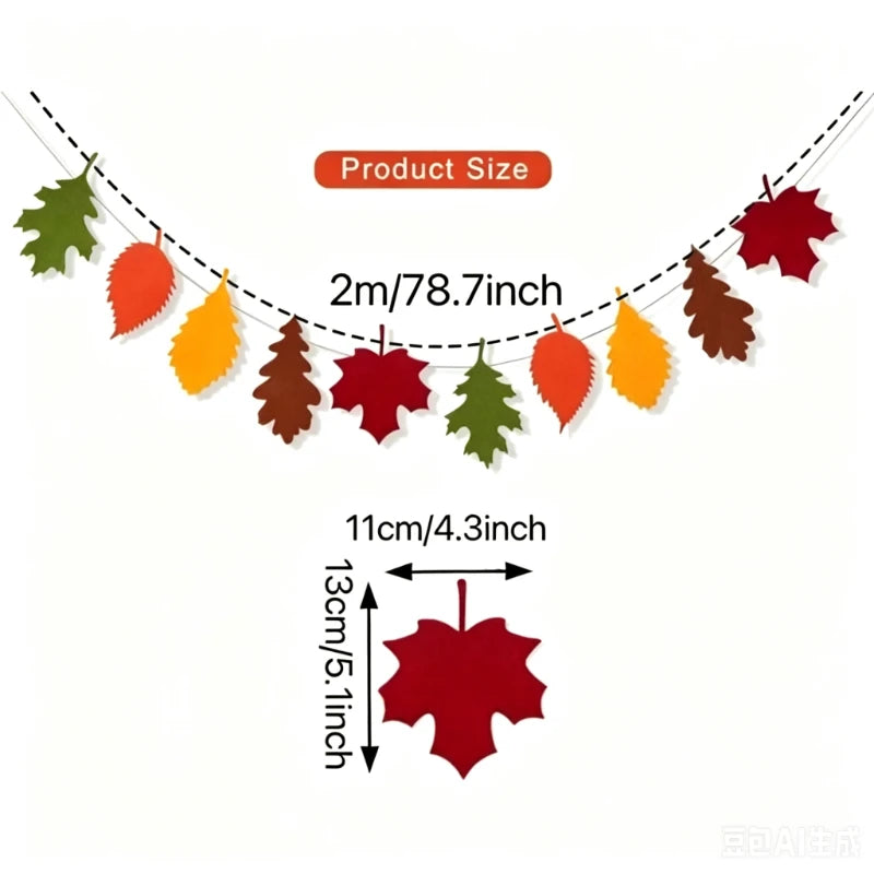 Autumn Maple Leaf Banner Felt Thanksgiving Harvest Festival Decoration Home Fireplace Decoration Wall Hanging Party Decor