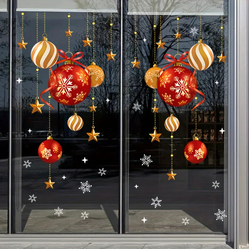 Christmas stickers, Festive Atmosphere Decoration, colorful Balls, Stars, Snowflakes, stickers, Decorative Glass Window stickers