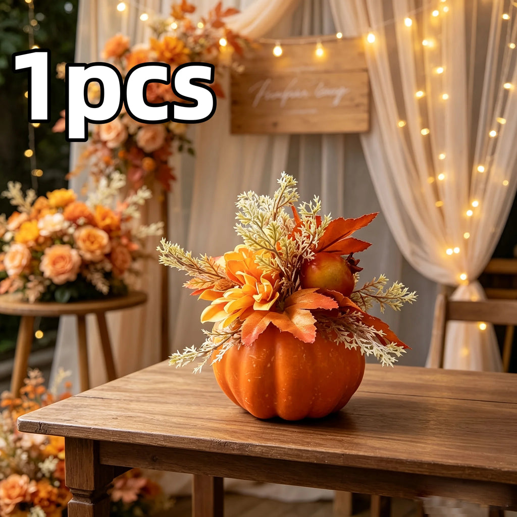 1 Piece Thanksgiving Harvest Artificial Flower and Artificial Pumpkin Decoration, Suitable for Placing and Arranging at the Home Dining Table during Harvest Festival and Thanksgiving