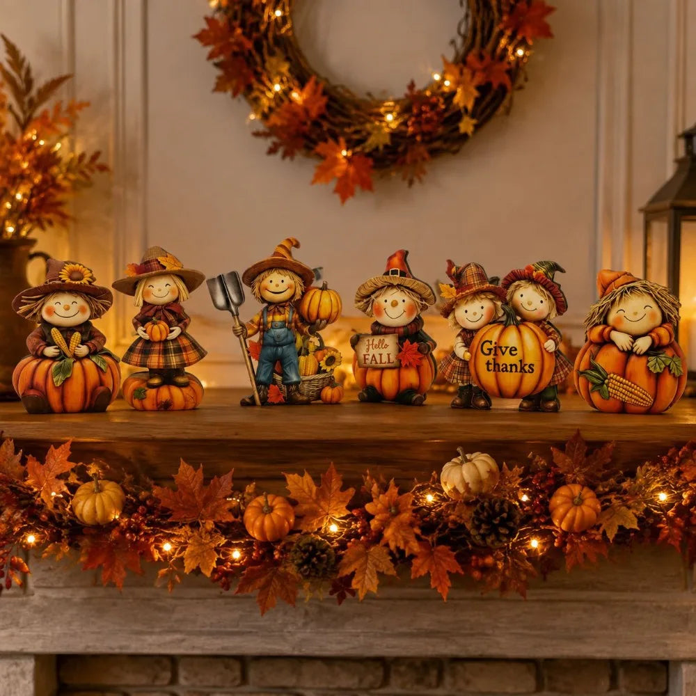 New autumn scarecrow wooden desktop ornament Thanksgiving pumpkin maple leaf dining table fireplace decoration holiday gift