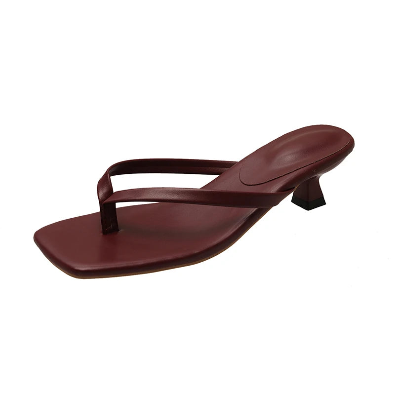 Deluxe Women's Minimalist Thong Strap Low Kitten Heel Mule Sandals