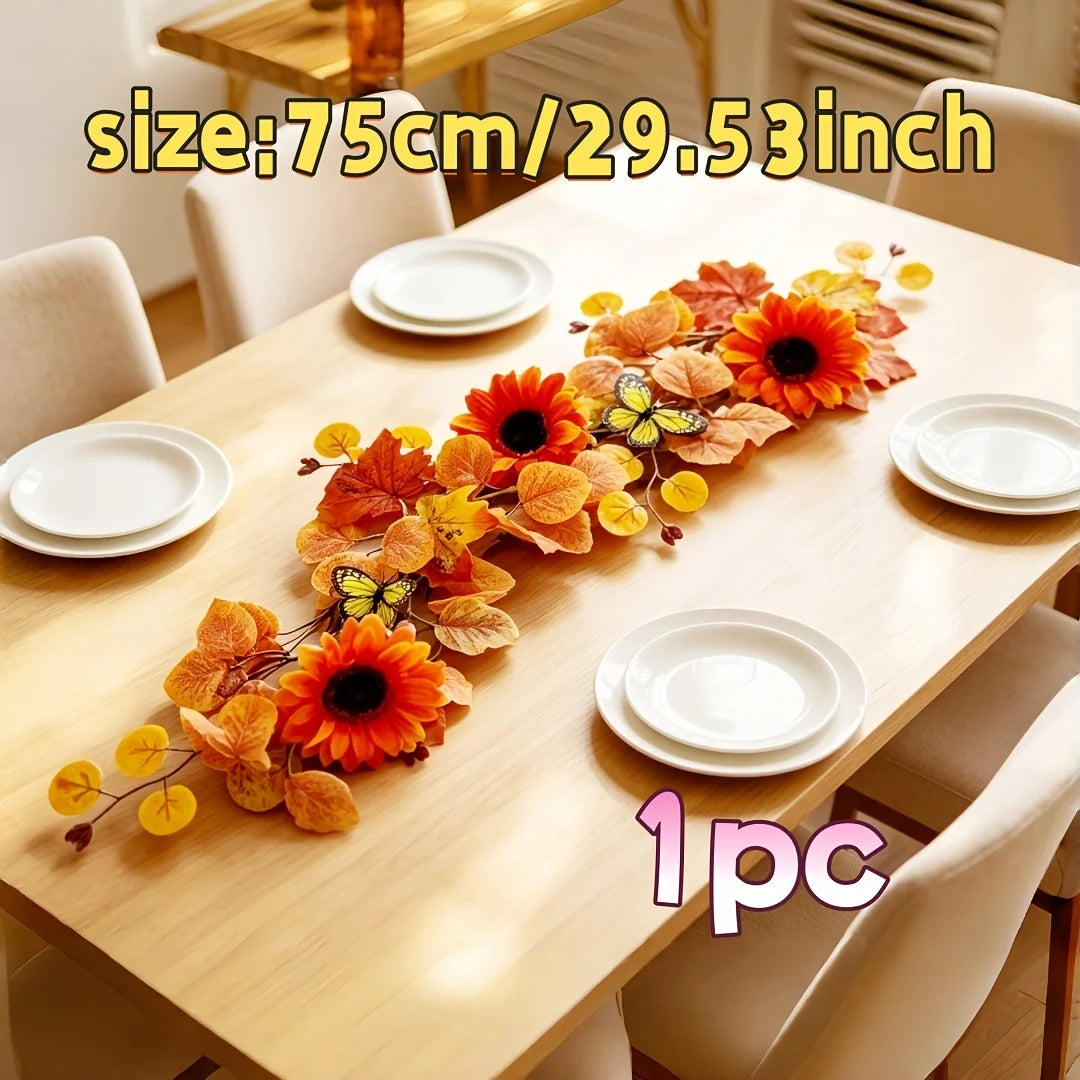 Autumn Thanksgiving Christmas Vine Wreaths Orange Sunflower Maple Leaf Decorative Door Wreath for Seasonal Home Garden Decoratio