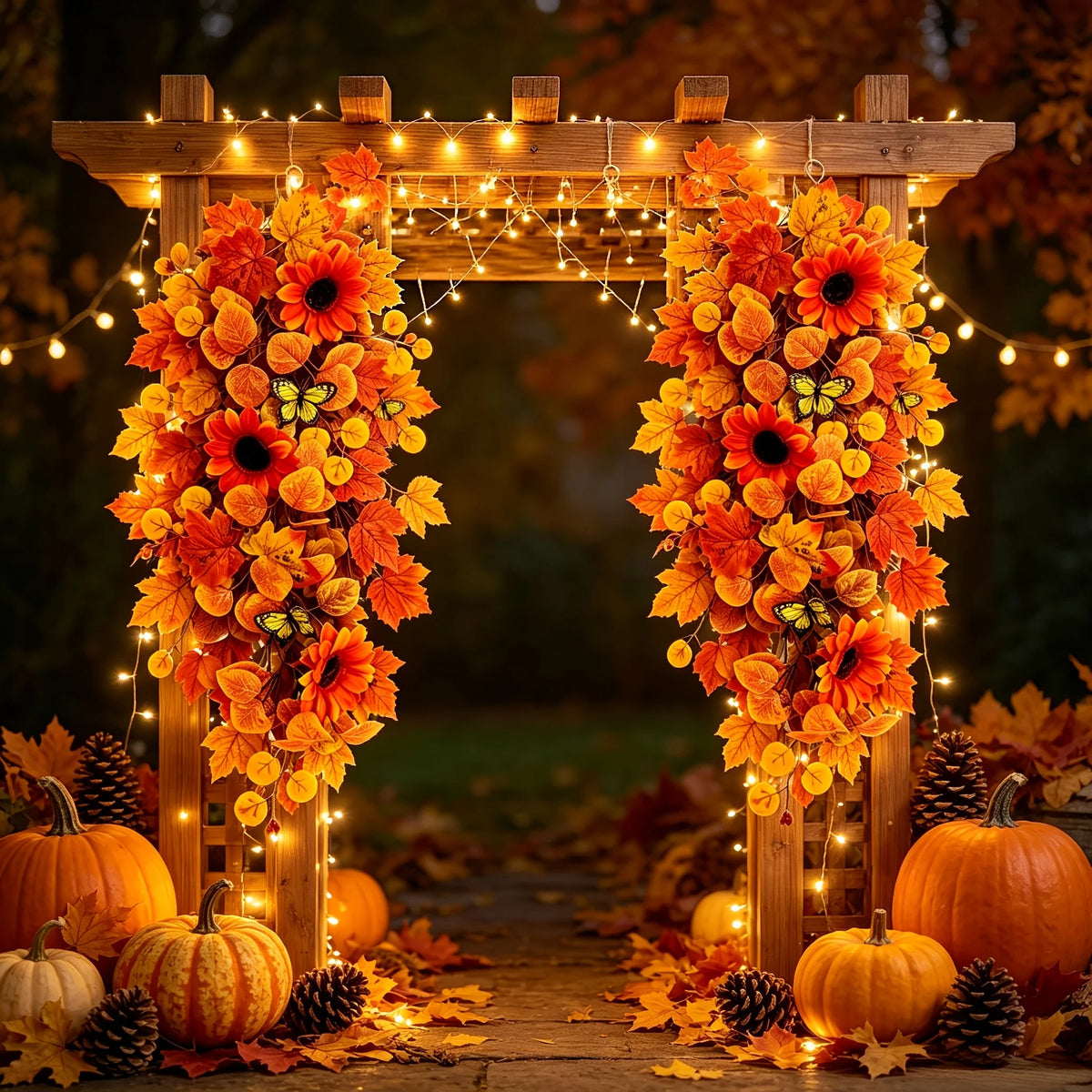Autumn Thanksgiving Christmas Vine Wreaths Orange Sunflower Maple Leaf Decorative Door Wreath for Seasonal Home Garden Decoratio