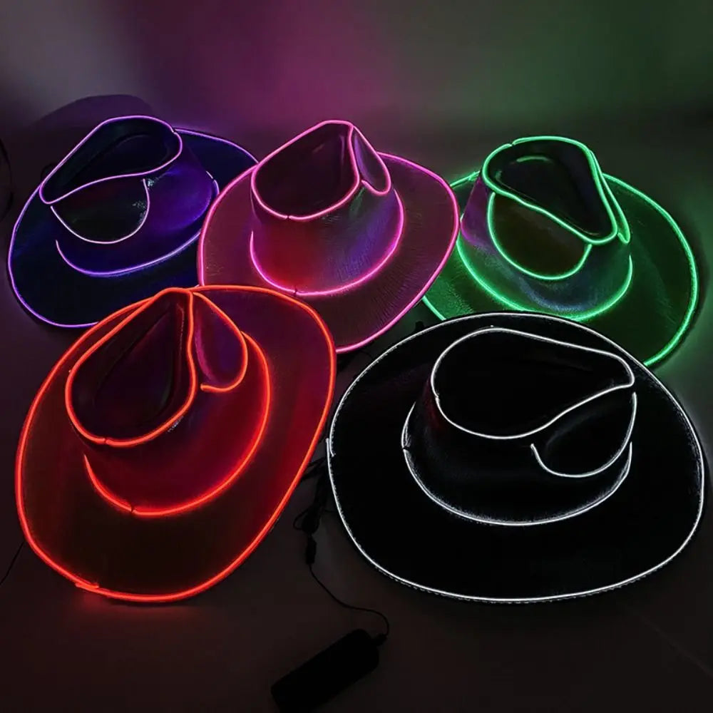 Pearlescent Neon Halloween Hats Colorful Cosplay Party Hats LED Luminous Cowboy Hat Cool Fashion Western Cowboy Hat Kids