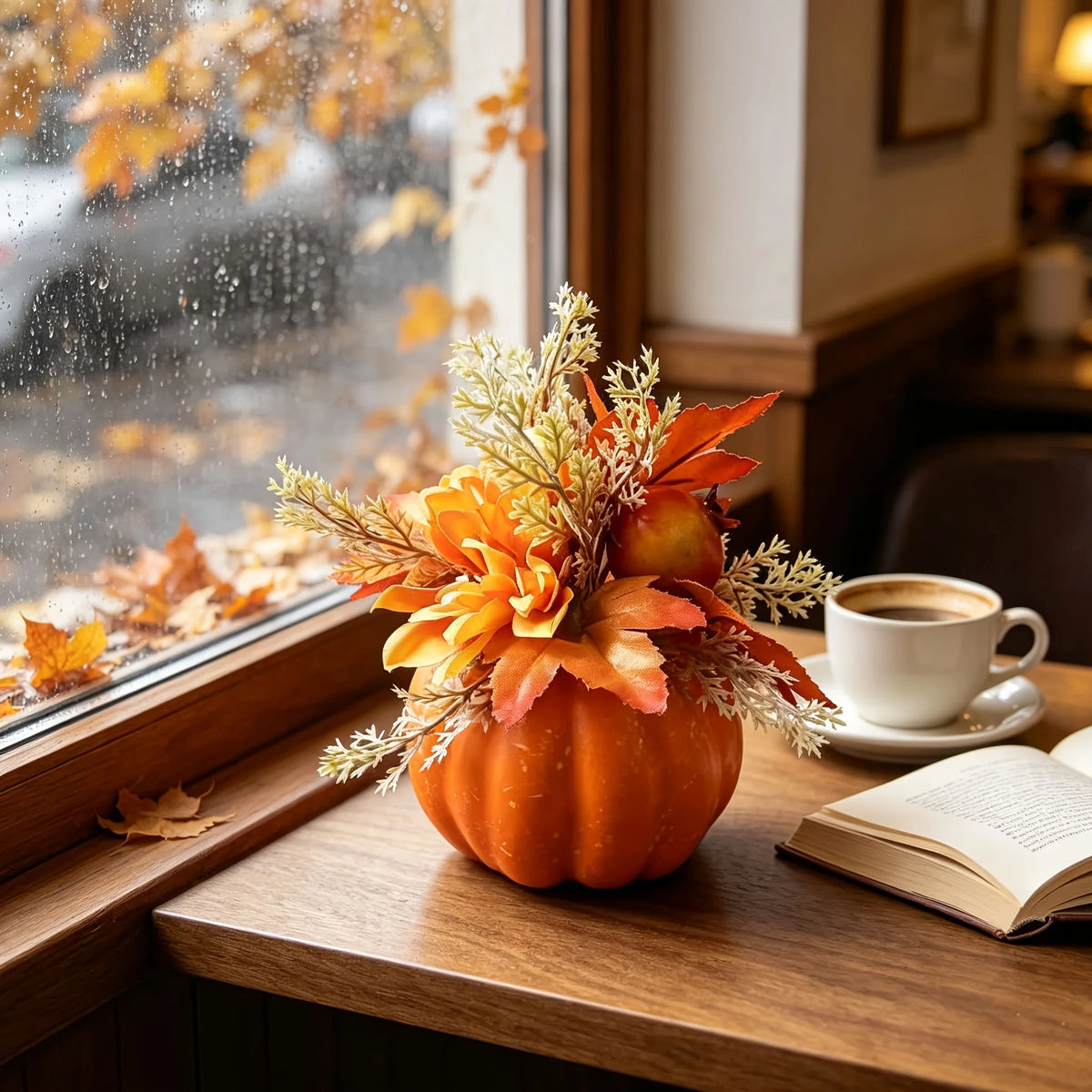 1 Piece Thanksgiving Harvest Artificial Flower and Artificial Pumpkin Decoration, Suitable for Placing and Arranging at the Home Dining Table during Harvest Festival and Thanksgiving