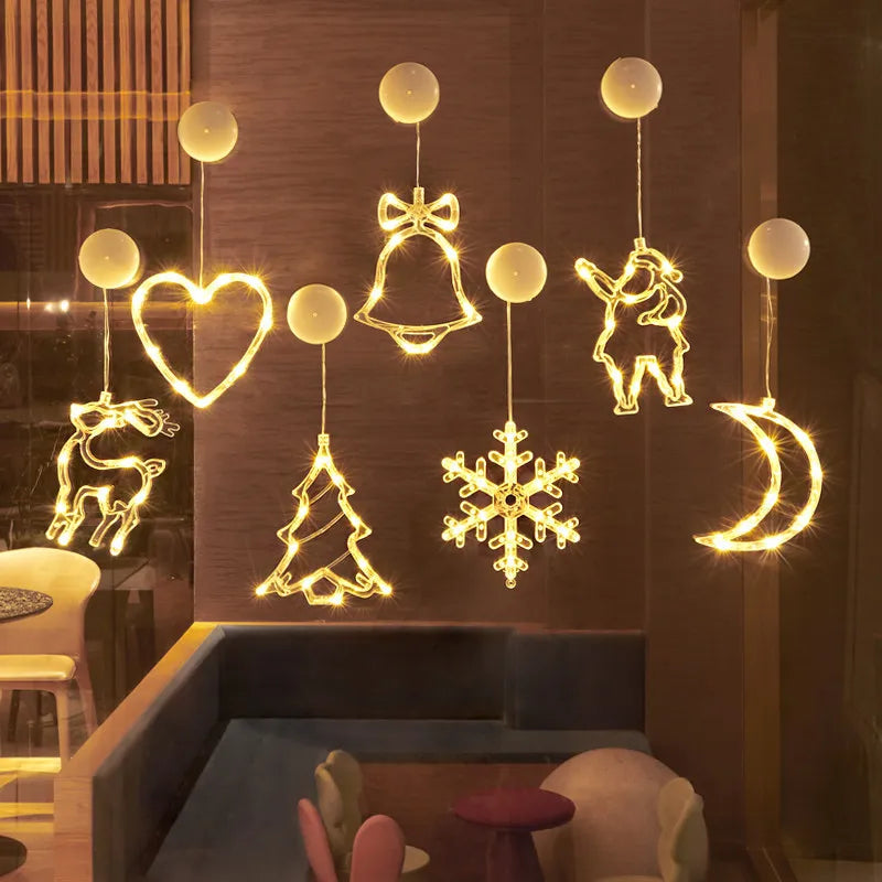 Christmas LED Light Snowflake Santa Hanging Battery-operated Window Ornaments Decoration for Home Xmas Navidad New Year Decor