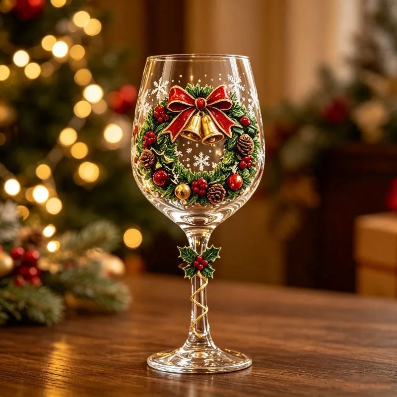 Christmas Snowflake Stemmed Goblet Luxury Art Glassware Winter Holiday Wine Cup Xmas Table Decor Gift Drinking Glasses