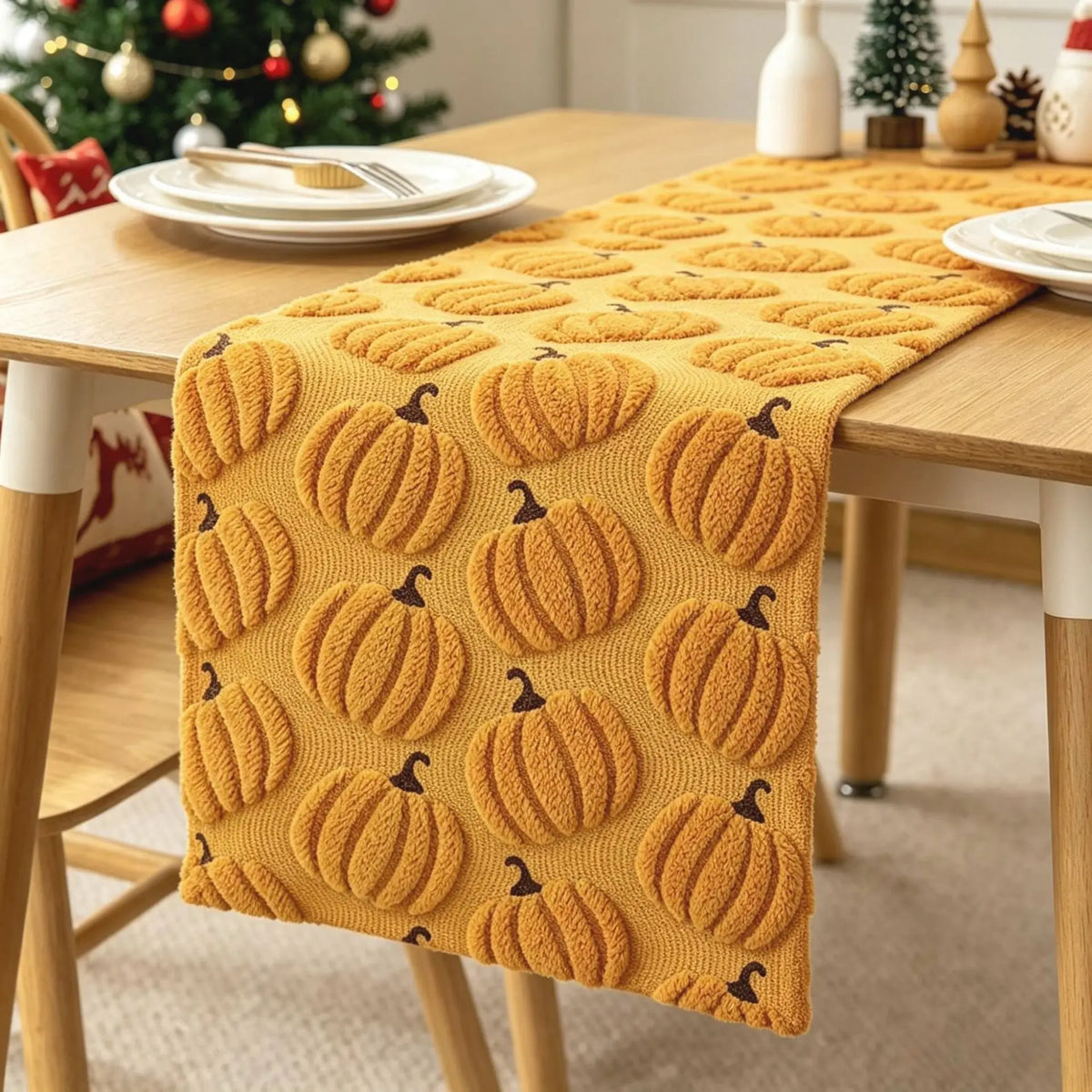 Autumn Thanksgiving Table Runner Three-Dimensional Embroidered Pumpkin Placemat Atmosphere Decoration Restaurant Table Runners