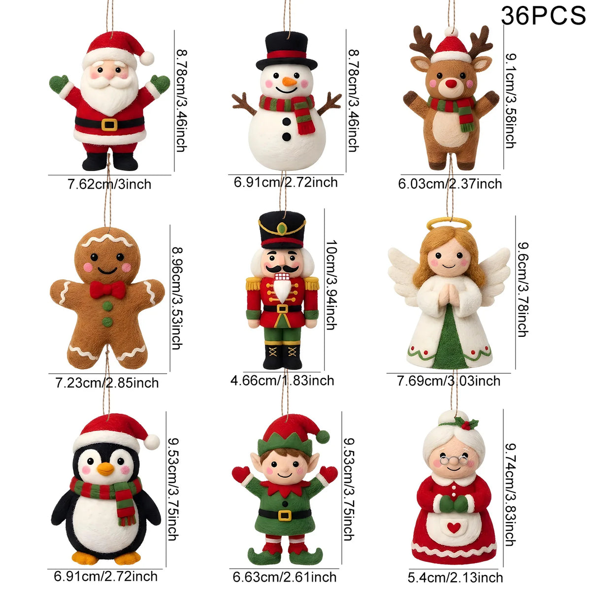 Christmas Felt Plush Ornaments Set Santa Snowman Gingerbread Penguin Elf Reindeer Xmas Tree Hanging Home Party Decor