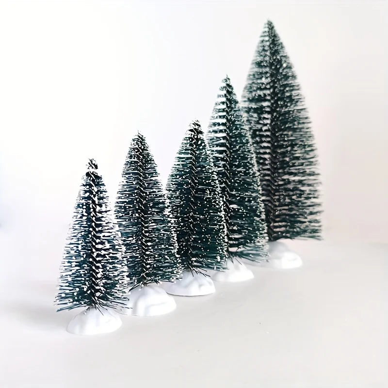 12pcs Mini Christmas Tree Decor with Snow Covered Pine DIY Ornaments Winter Snow Ornaments Trees for Xmas Party Home Party Bar
