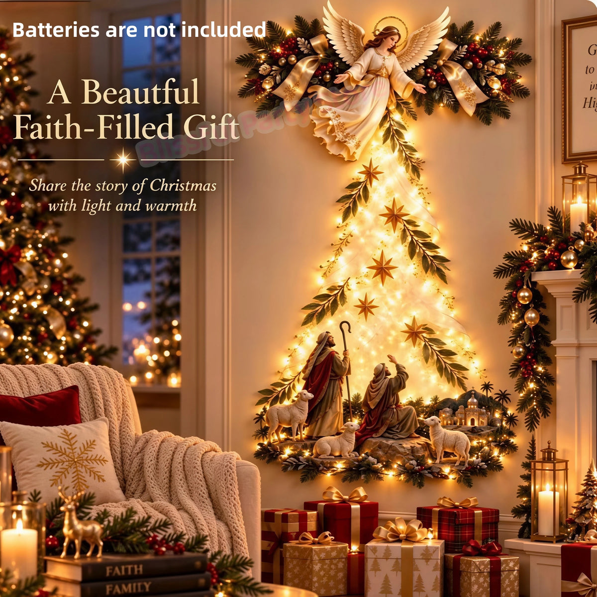 Christmas,Bethlehem Star of Faith,Lighted Nativity Wall Decor,Glowing Christmas Hanging Ornament,LED Light for Indoor Home Decor