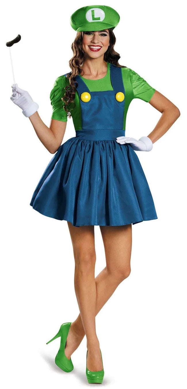 Deluxe Women's Super Plumber Costume Skater Dress & Hat Set