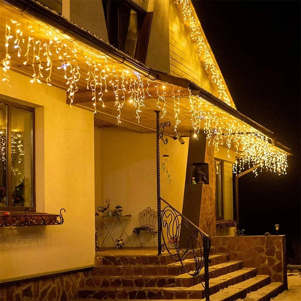 Christmas Decor Festoon Icicle Curtain Led Lights Wedding Garden Street Outdoor Waterproof Fairy String Light New Year Decor
