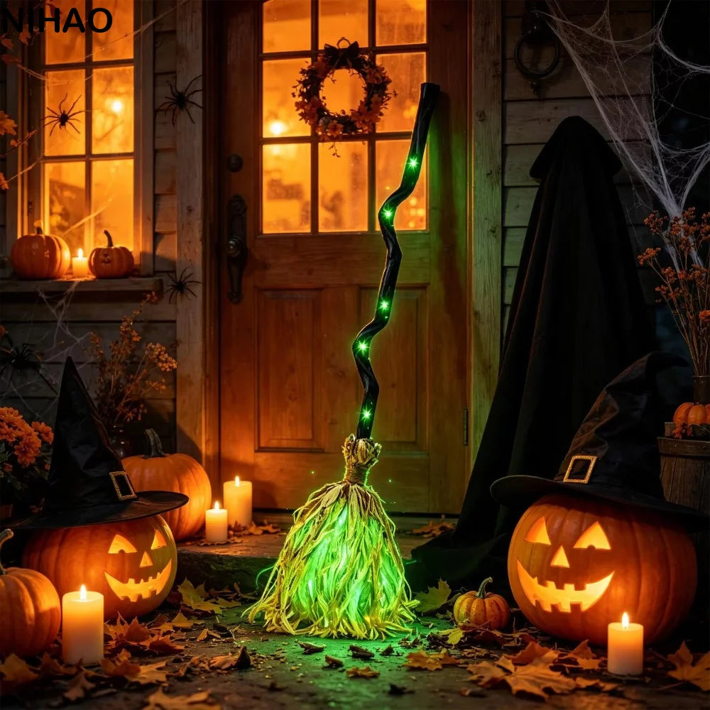 Deluxe Animated Dancing Witch Broom with Glowing LED Lights (35.4")