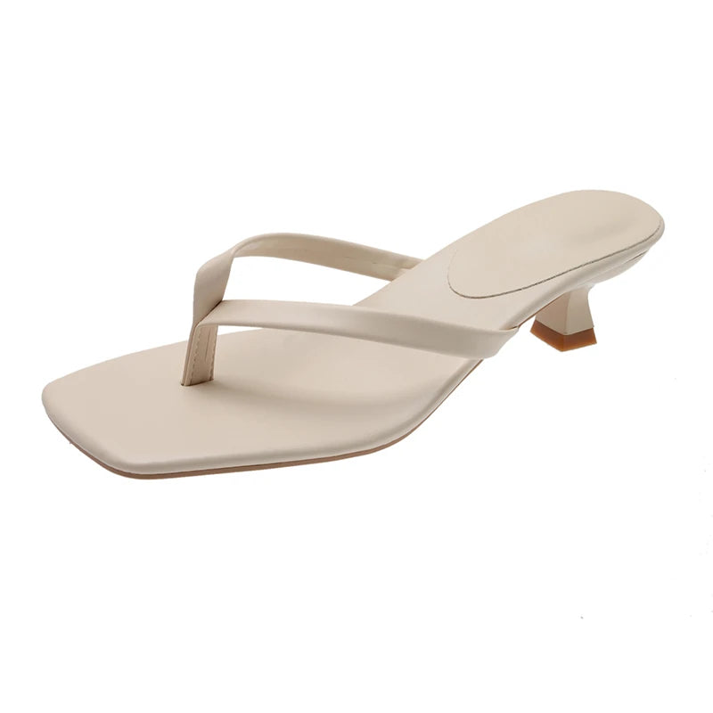 Deluxe Women's Minimalist Thong Strap Low Kitten Heel Mule Sandals