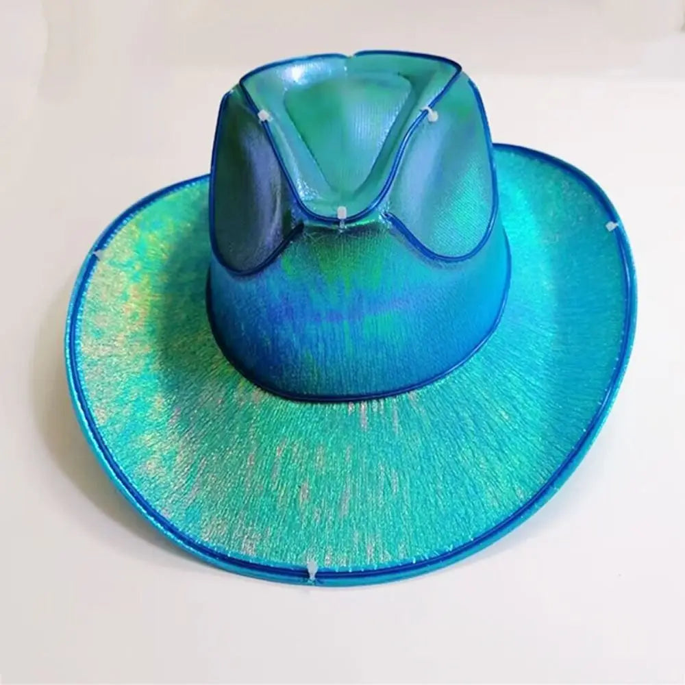 Pearlescent Neon Halloween Hats Colorful Cosplay Party Hats LED Luminous Cowboy Hat Cool Fashion Western Cowboy Hat Kids