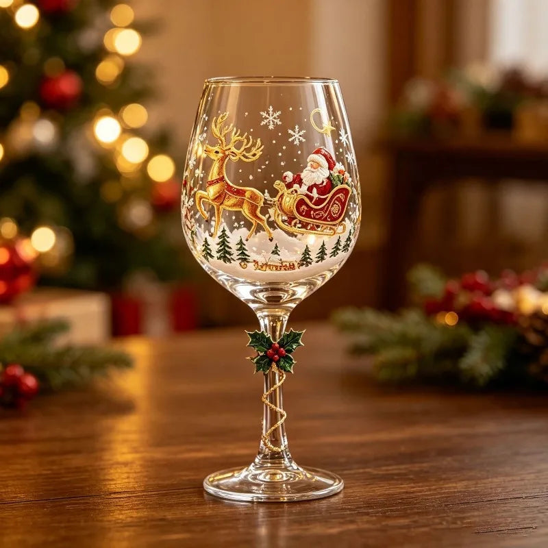 Christmas Snowflake Stemmed Goblet Luxury Art Glassware Winter Holiday Wine Cup Xmas Table Decor Gift Drinking Glasses