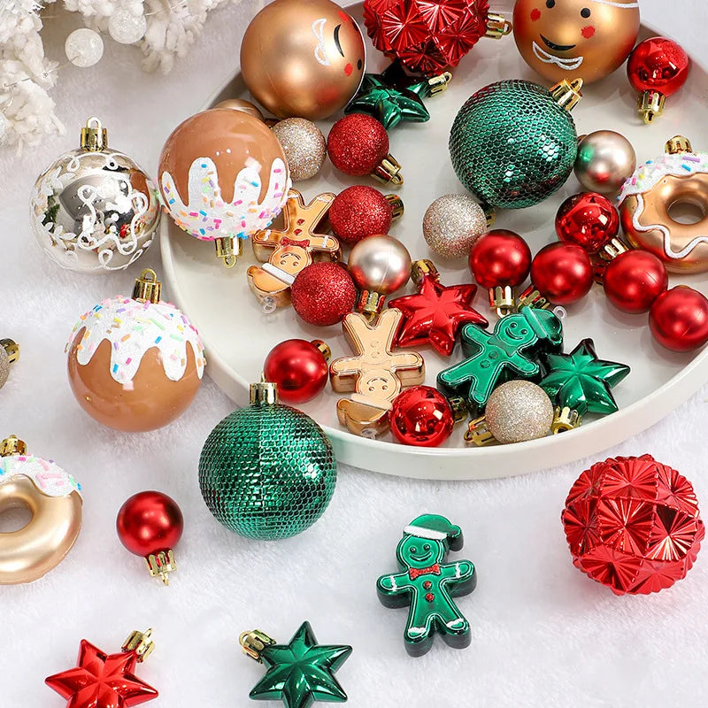 Christmas decoration: 42 exquisite painted Christmas balls in magenta, green, and gold, Christmas tree pendant set