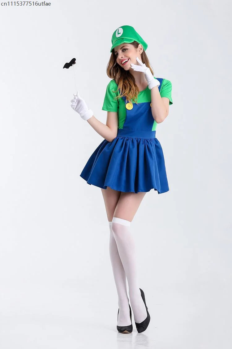 Deluxe Women's Super Plumber Costume Skater Dress & Hat Set