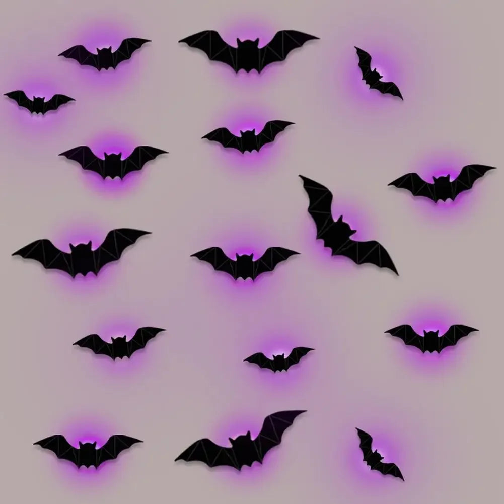 Deluxe 3D Luminous LED Halloween Bat Wall Decals (16-Piece Set)