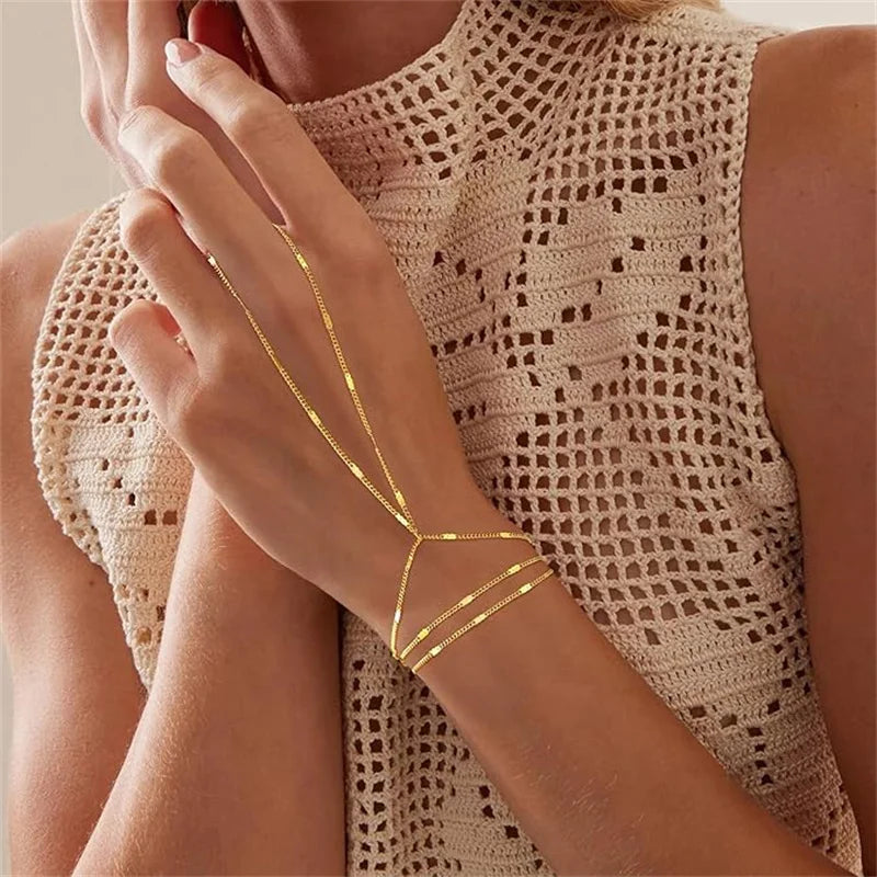 Deluxe Minimalist Dainty Hand Chain Bracelet & Finger Ring Harness